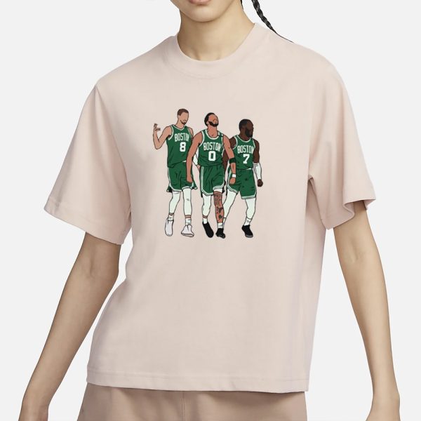 Bri Marie D wearing Kristaps Porzingis, Jayson Tatum And Jaylen Brown Big 3 Boston 2024 Shirt