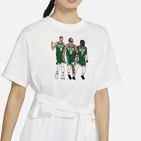 Bri Marie D wearing Kristaps Porzingis, Jayson Tatum And Jaylen Brown Big 3 Boston T-Shirt