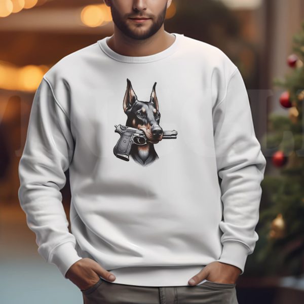 Doberman Pinscher with Gun Sweatshirt , T-shirt , Hoodie , Long Sleeve T-shirt