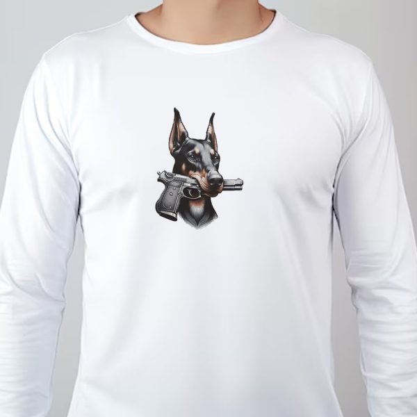 Doberman Pinscher with Gun Sweatshirt , T-shirt , Hoodie , Long Sleeve T-shirt