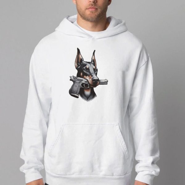 Doberman Pinscher with Gun Sweatshirt , T-shirt , Hoodie , Long Sleeve T-shirt