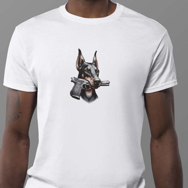 Doberman Pinscher with Gun Sweatshirt , T-shirt , Hoodie , Long Sleeve T-shirt