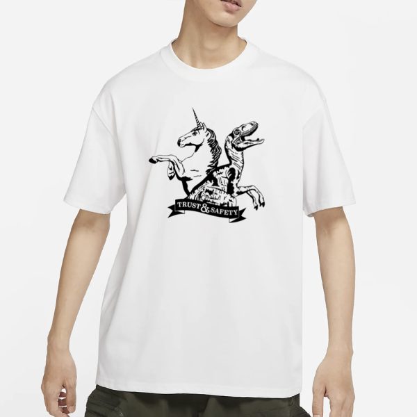 Elon Musk Unicorn Dinosauria Trust And Safety T-Shirt