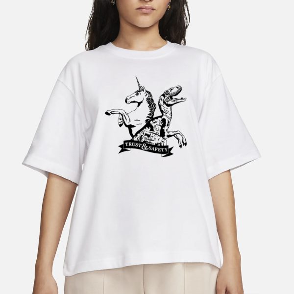 Elon Musk Unicorn Dinosauria Trust And Safety T-Shirt