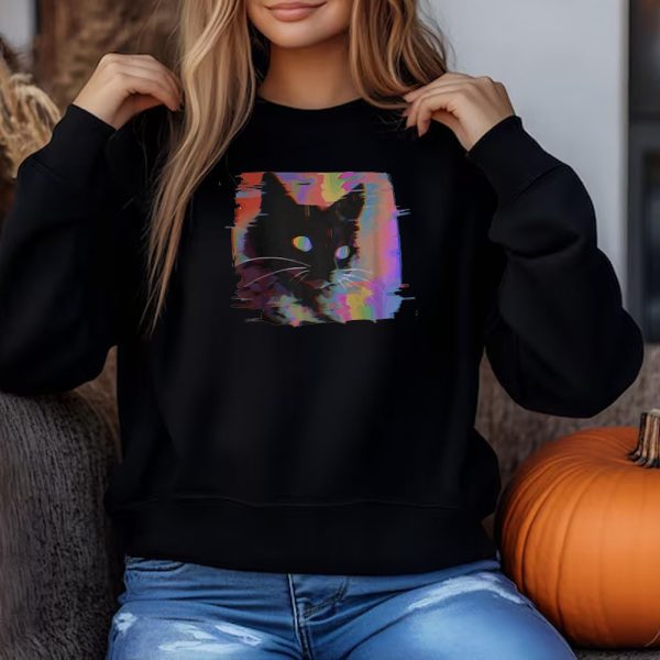 Psychedelic Weirdcore Cat Sweatshirt , T-shirt , Hoodie , Long Sleeve T-shirt