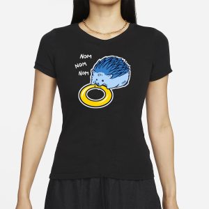 Sam Logan Hungry Blue Hedgehog Nom Nom Nom T-Shirt 1 Sam Logan Hungry Blue Hedgehog Nom Nom Nom T Shirt 2