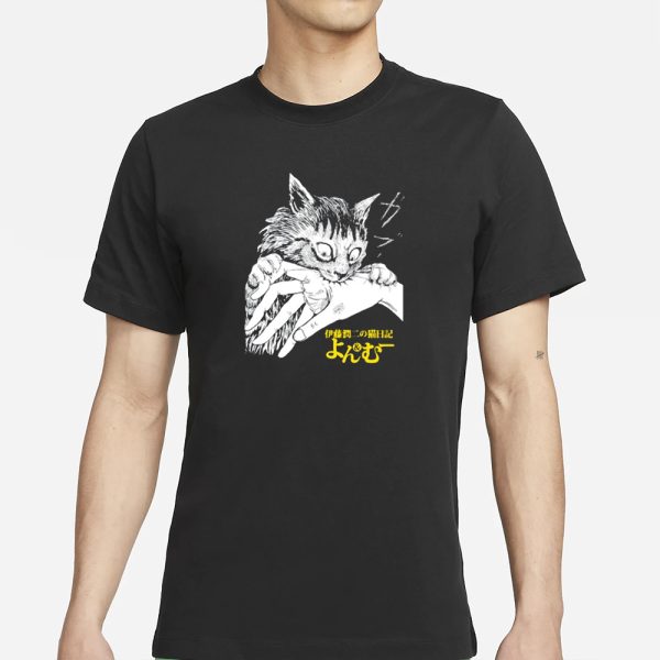 Zade Wearing Junji Ito’s Cat Diary Yon & Mu Cat Bite T-Shirt