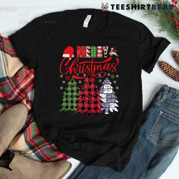 Buffalo Plaid And Leopard Santa Hat Christmas Tree Lights Shirt