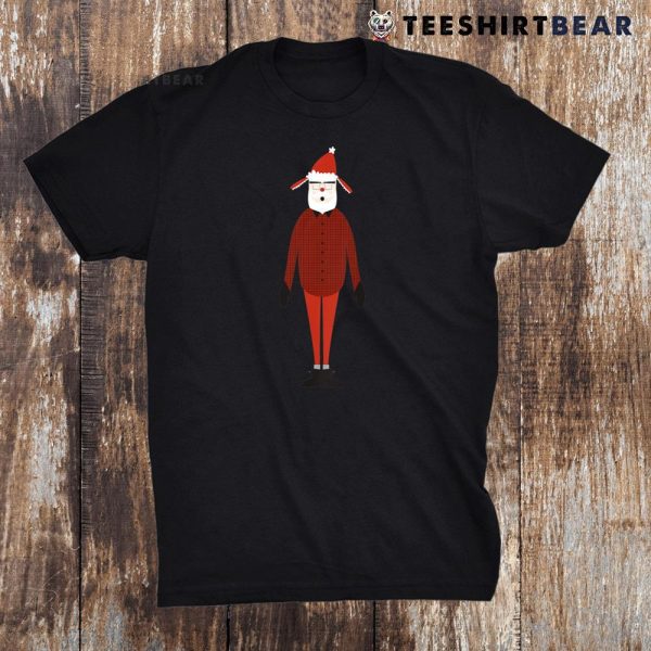 Christmas Hipster Santa Claus In Cute Beanie W Ear Flaps Shirt