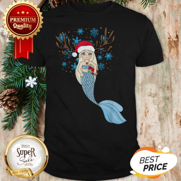 Christmas Mermaids Santa Hat & Reindeer Antlers Gift Shirt