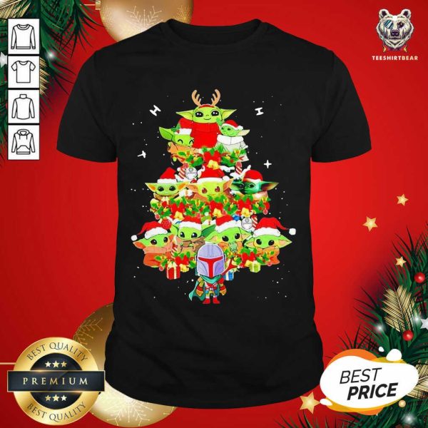 Cute Baby Yoda And The Mandalorian Merry Christmas Tree Gift Shirt