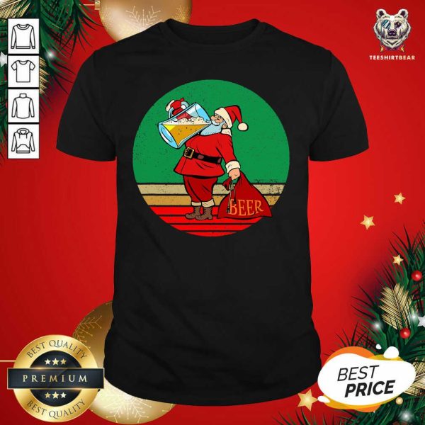 Cute Santa Drinking Beer Matching Family Christmas Shirt