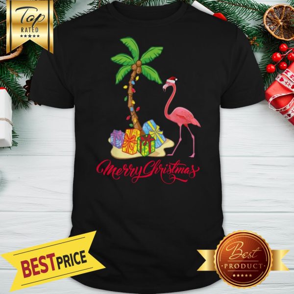 Flamingo Merry Christmas Palm Tree Gifts Shirt