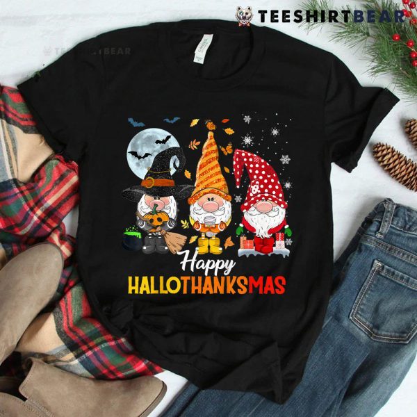 Gnomes Halloween Merry Christmas Happy Hallothanksmas Shirt