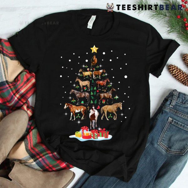 Horse Tree Christmas Horses Xmas Shirt