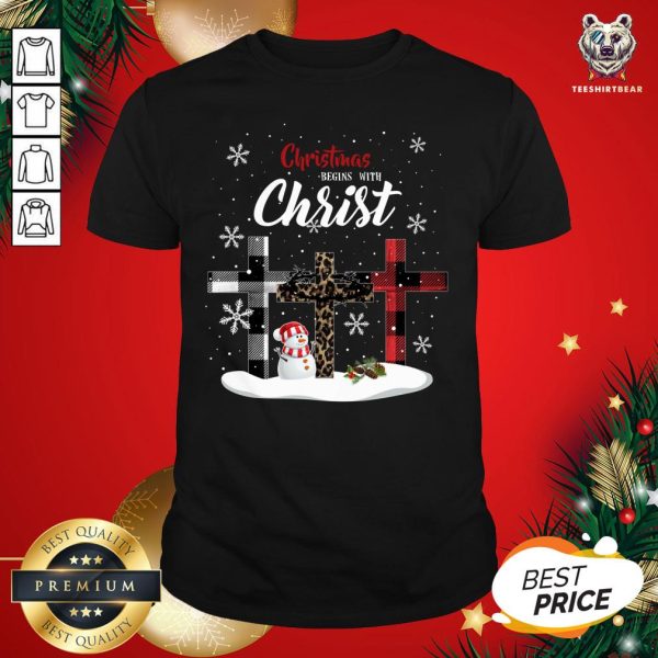 Hot Christmas Begins With Christ Sowman Jesus Christmas Ugly Shirt