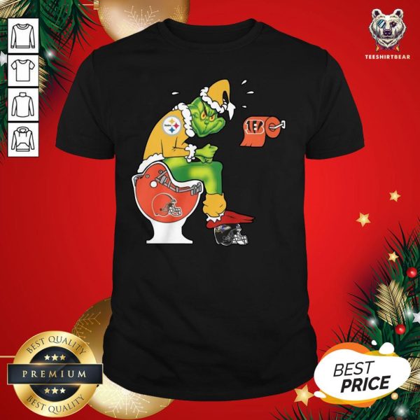 Hot The Grinch Pittsburgh Steelers Shit On Toilet Cleveland Browns And Other Teams Christmas Shirt