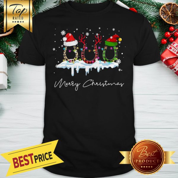 Merry Christmas Horse Paws Reindeer Elf Santa Hat Leopard Shirt