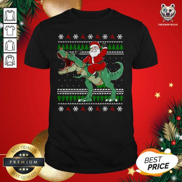 Nice Dinosaur T Rex Santa Ride Funny Ugly Christmas Shirt