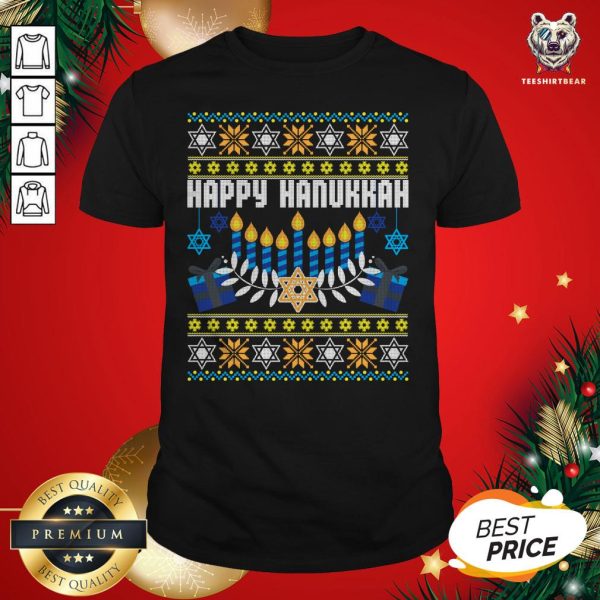 Nice Happy Hanukkah Jew Menorah Jewish Ugly Christmas Shirt