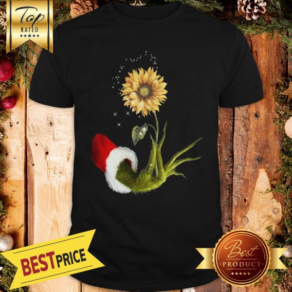 Official Grinch Santa Hand Holding Sunflower Shirt