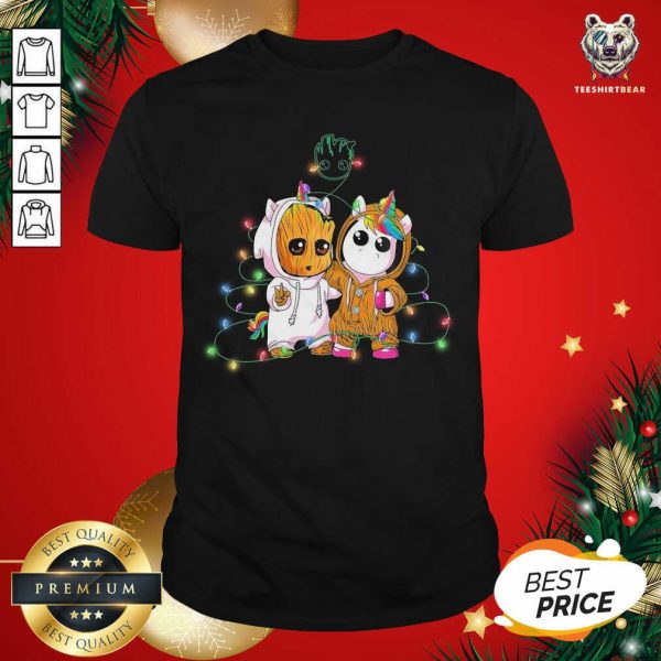 Pretty Baby Groot And Baby Unicorn Merry Christmas Shirt