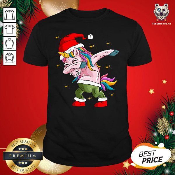 Pretty Santa Unicorn Dabbing Merry Christmas Shirt