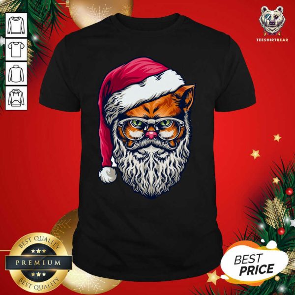 Pretty Xmas Wildcat Santa Claus Christmas Wearing Glasses Shirt