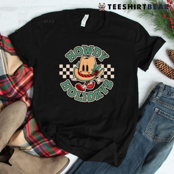 Retro Cartoon Christmas Cowboy Hat Howdy Holidays Shirt