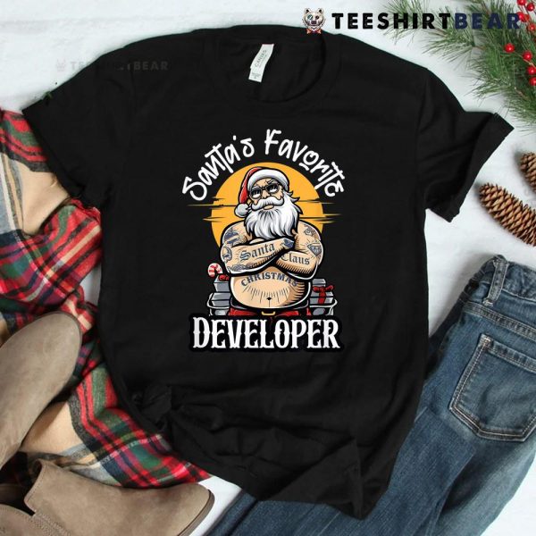 Santa’s Favorite Developer Funny Christmas Bad Santa Claus Shirt