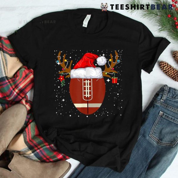 Santa Hat Reindeer Christmas Football Ball Shirt