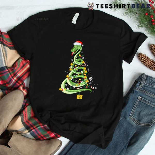 Snake Christmas Tree Cute Santa Hat Lights Shirt