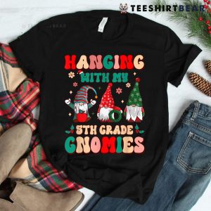 Teacher Hanging With My Gnomies 5th Grade Christmas Groovy Shirt