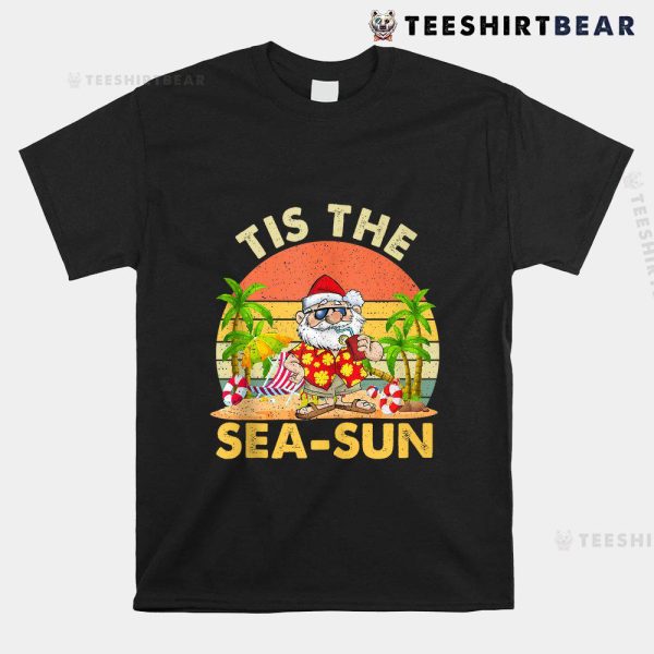 Tis The Sea Sun Santa Beach Summer Christmas In July Shirt