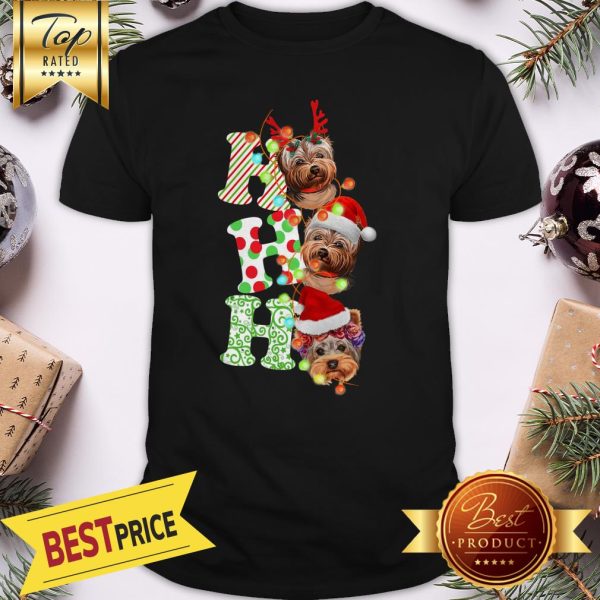 Yorkie Dog Ho Ho Ho Yorkie Christmas With Light Santa Laugh Shirt