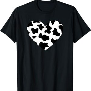 Awesome Cow Print Black & White Print Heart T-Shirt