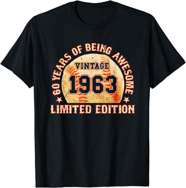 Baseball Fan Vintage 1963 60th Birthday T-Shirt