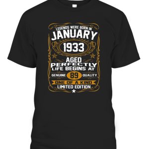 January 1933 89th Birthday Gift 89 Year Old Men Women T-Shirt