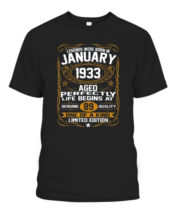 January 1933 89th Birthday Gift 89 Year Old Men Women T-Shirt