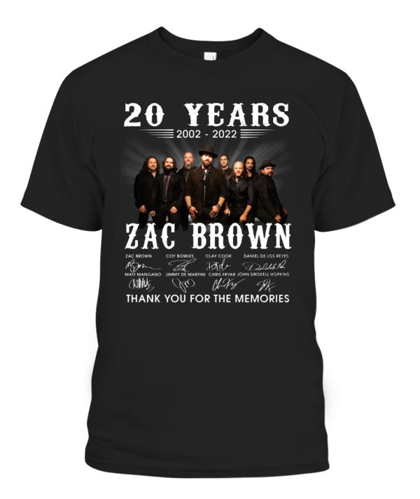 Official Zac Brown 20 Years 2002-2022 Signatures Thank You For The Memories Shirt