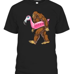 Pool Party Bigfoot Flamingo Men Women Sasquatch Pink Float T-Shirt