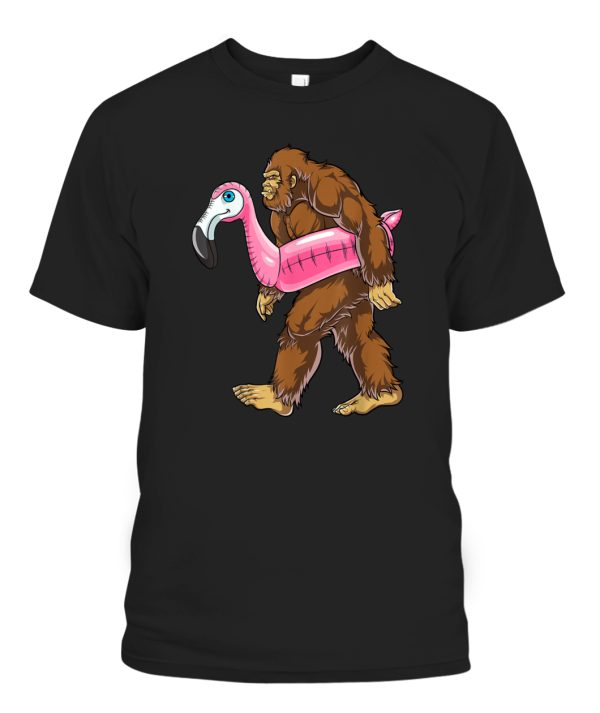 Pool Party Bigfoot Flamingo Men Women Sasquatch Pink Float T-Shirt