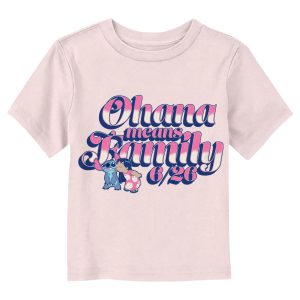 Toddler’s Lilo & Stitch Pink and White Script Ohana Kiss T-Shirt