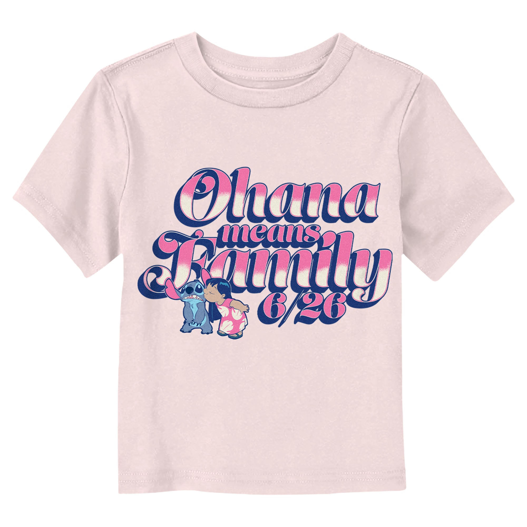 Toddler's Lilo & Stitch Pink and White Script Ohana Kiss T-Shirt Toddler's Lilo & Stitch Pink and White Script Ohana Kiss T-Shirt