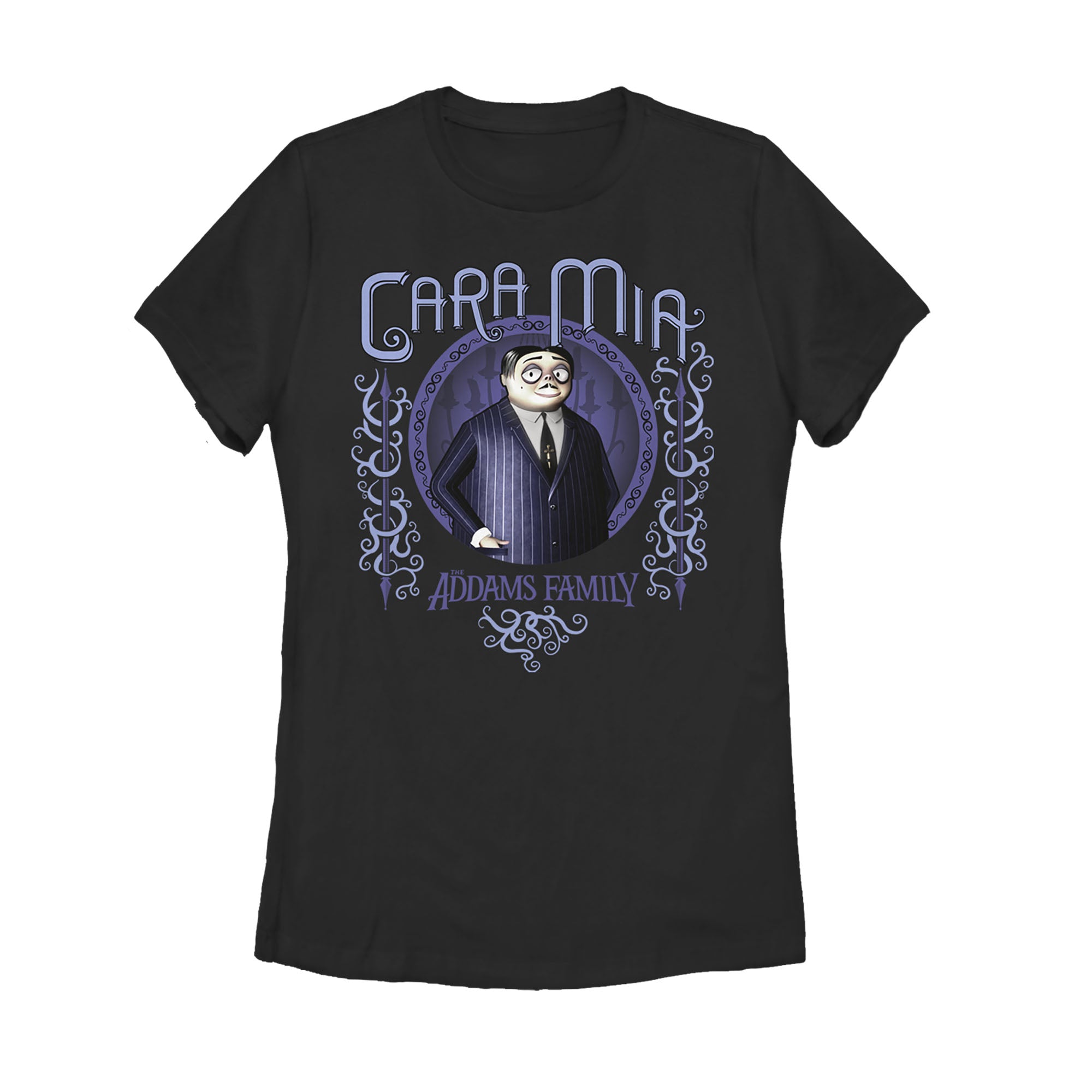 Women's Addams Family Gomez Cara Mia Portrait T-Shirt Women's Addams Family Gomez Cara Mia Portrait T-Shirt