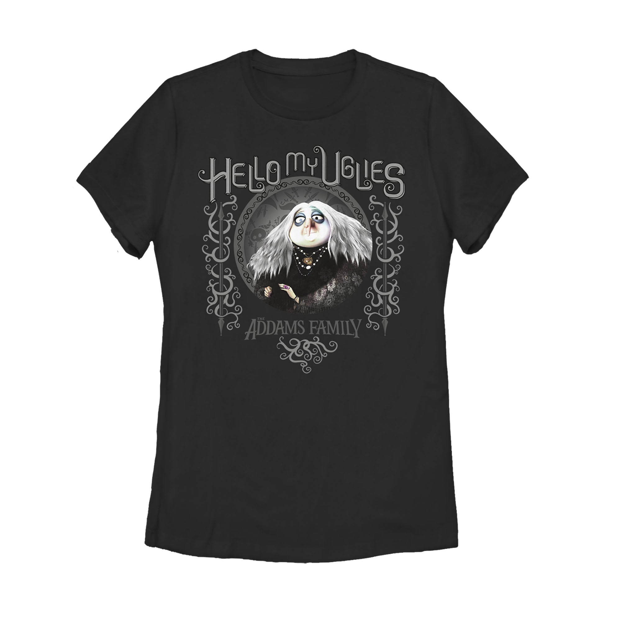 Women's Addams Family Grandmama Hello My Uglies T-Shirt Women's Addams Family Grandmama Hello My Uglies T-Shirt