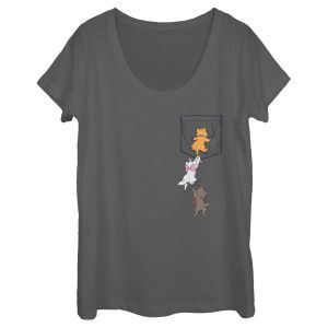 Women’s Aristocats Kittens Climbing Pocket Badge Scoop Neck