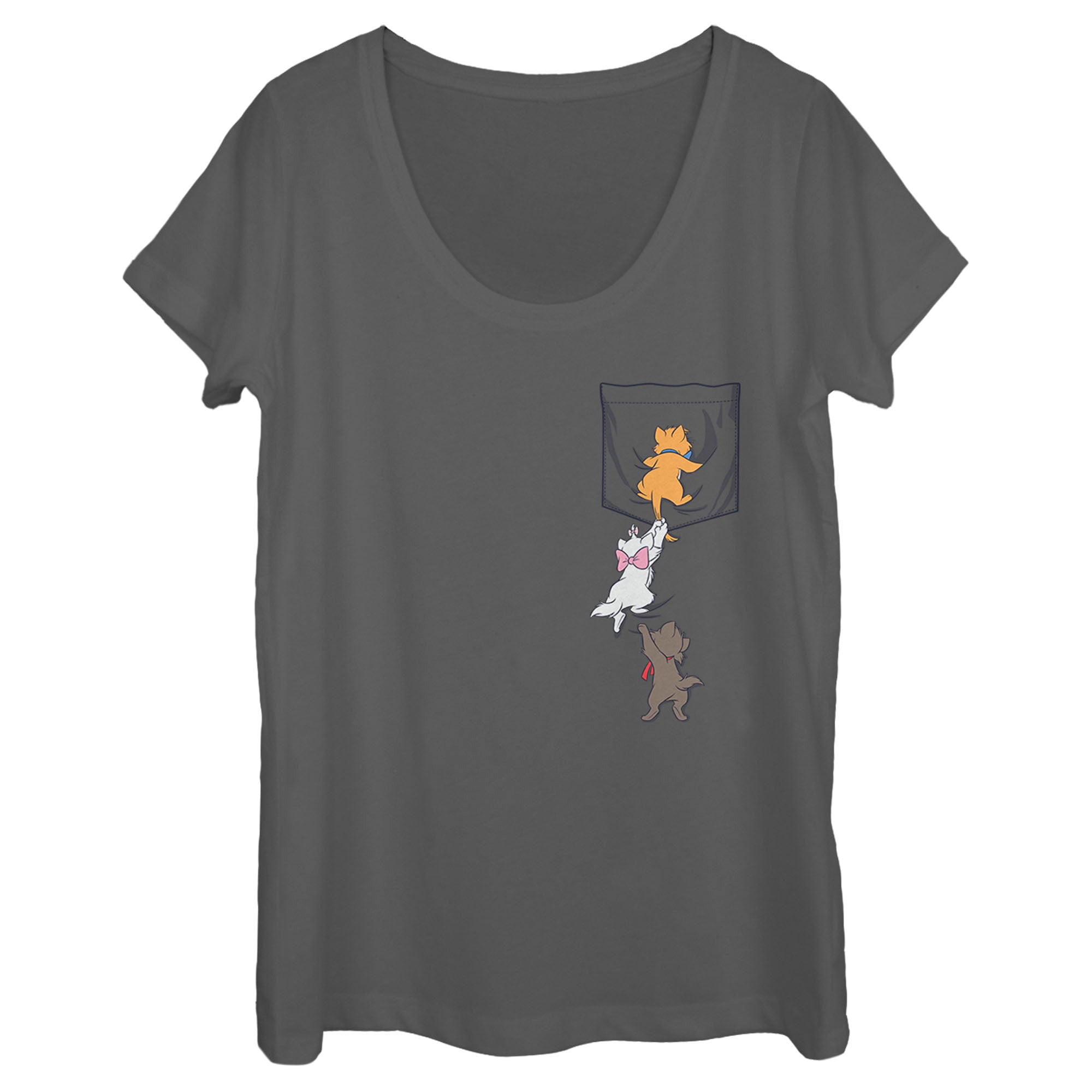 Women's Aristocats Kittens Climbing Pocket Badge Scoop Neck Women's Aristocats Kittens Climbing Pocket Badge Scoop Neck