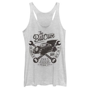 Women’s Batman Bat Cave Dad’s Garage Racerback Tank Top