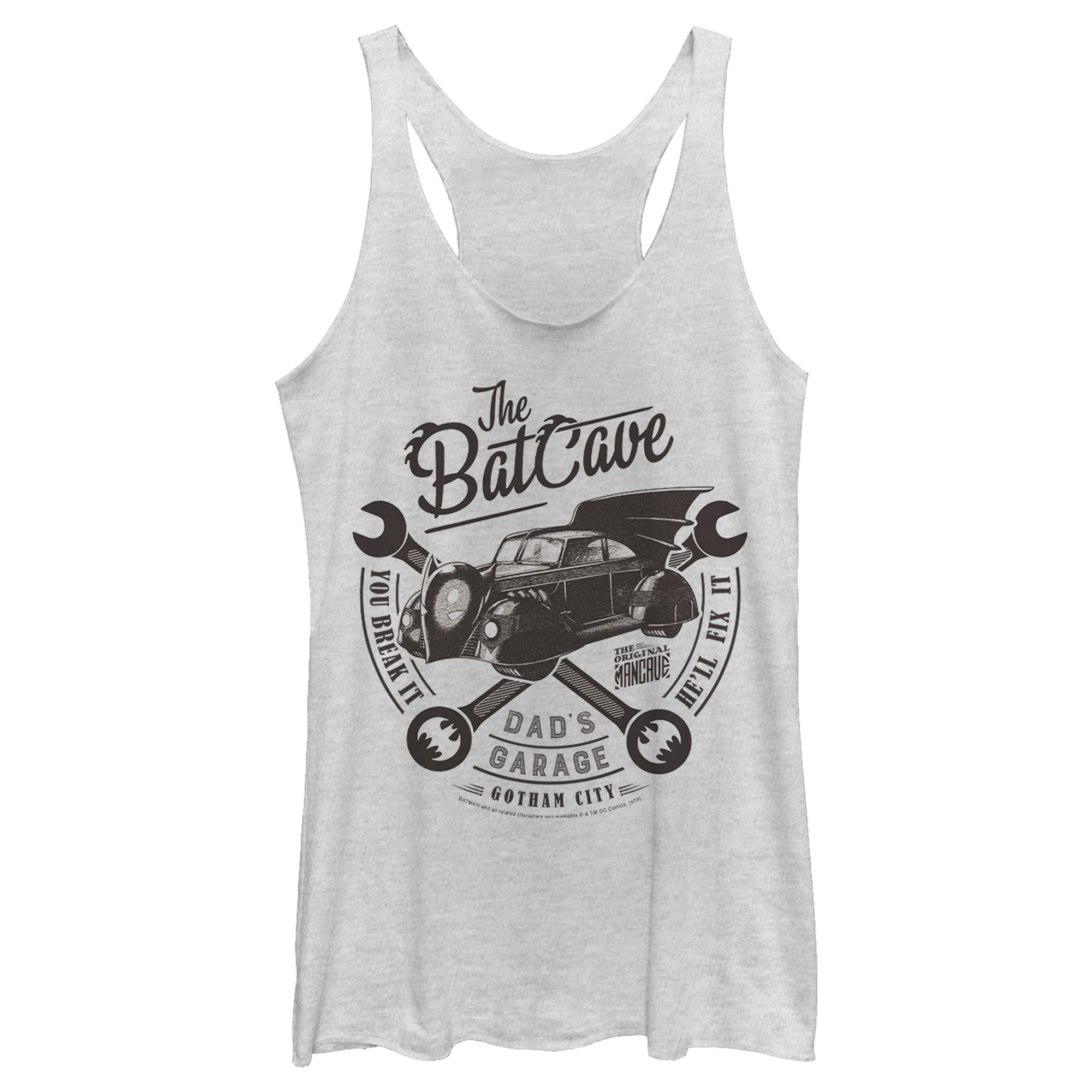 Women's Batman Bat Cave Dad's Garage Racerback Tank Top Women's Batman Bat Cave Dad's Garage Racerback Tank Top